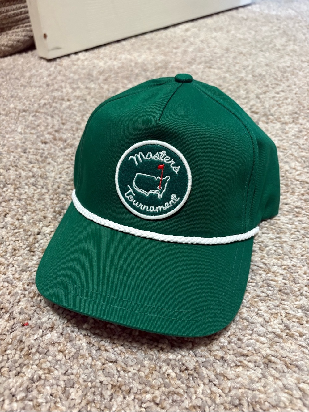 Masters Green Cap with White Braid and Red Flag Patch